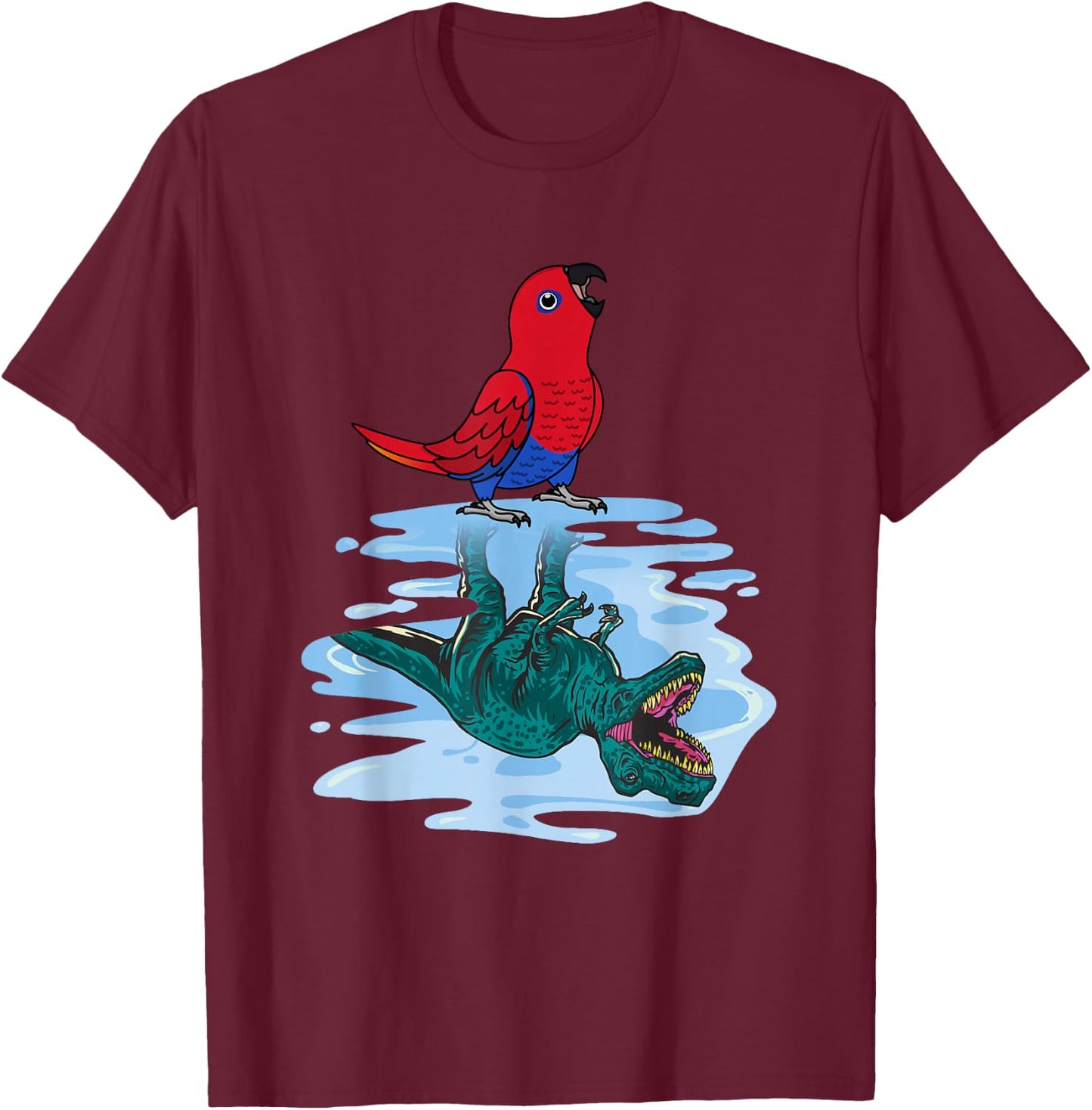 Parrot & T Rex Reflection I Female Eclectus T-Shirt - T-Shirt | Maroon
