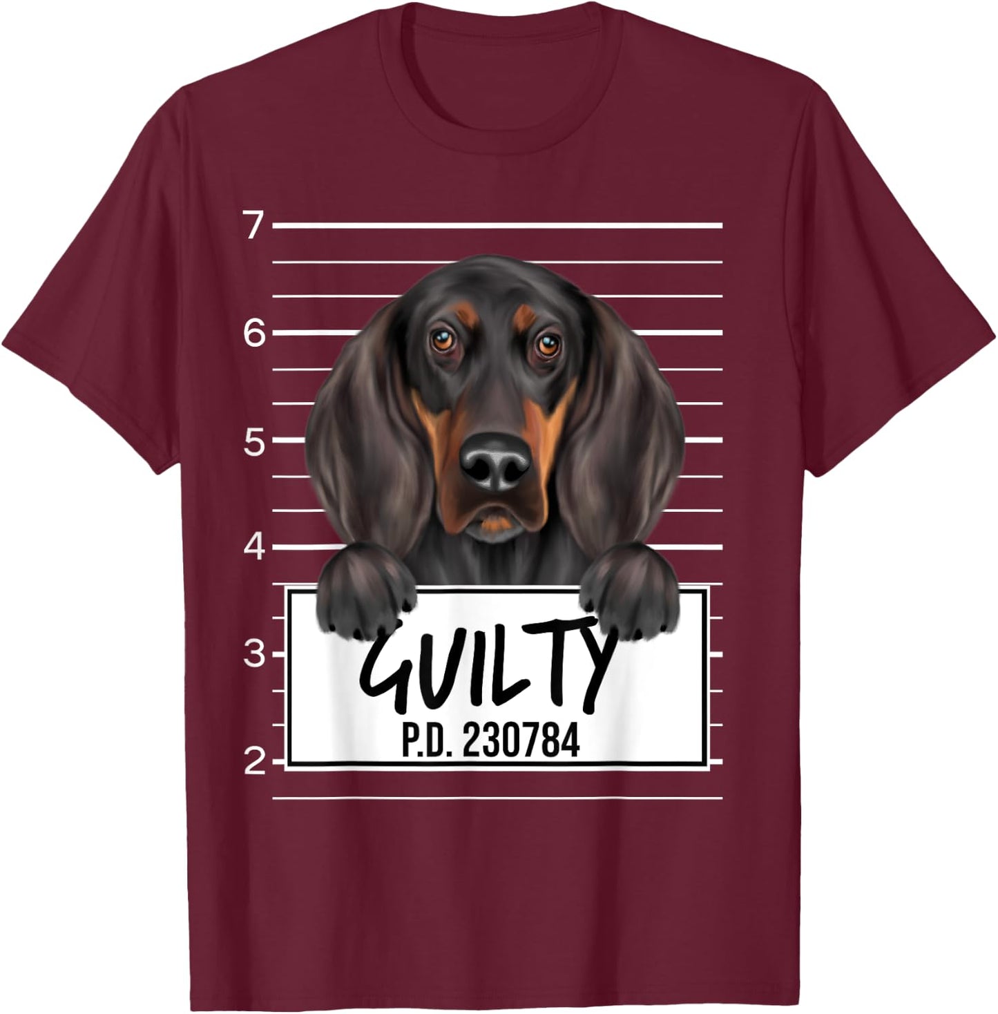 Funny Black and Tan Coonhound Mugshot Guilty Dog Women Girls Kids T-Shirt - T-Shirt | Maroon