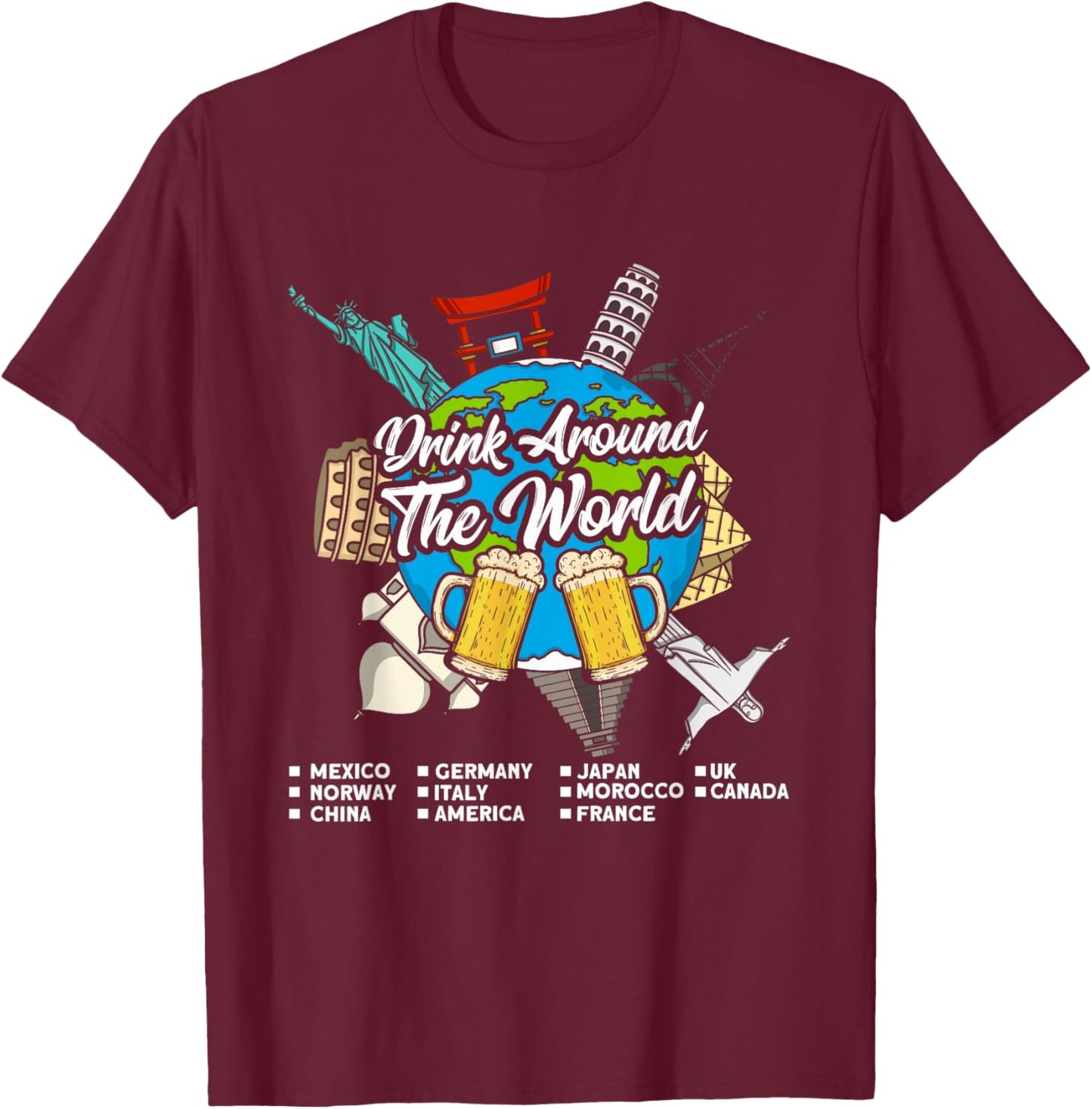 Adult Vacation Drinking Countries International National T-Shirt - T-Shirt | Maroon