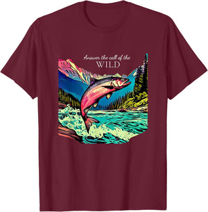 Answer the Call of the Wild Fly Fishing Outdoor Nature T-Shirt - T-Shirt | Maroon
