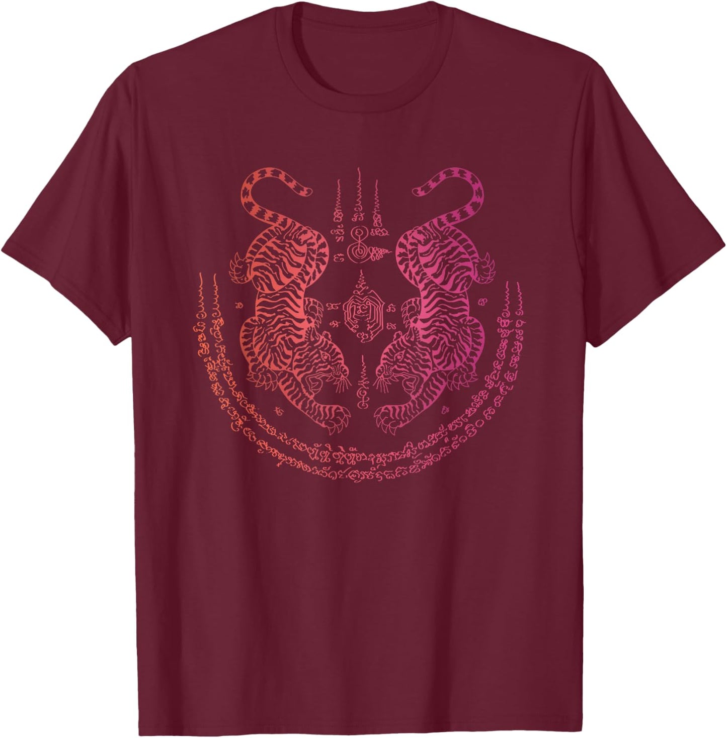 Thai Tattoo Twin Tiger Sak Yant Muay Thai Thailand Graphic T-Shirt - T-Shirt | Maroon
