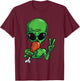 Alien Eating Turkey Thanksgiving Day Funny UFO Fall Autumn T-Shirt - T-Shirt | Maroon