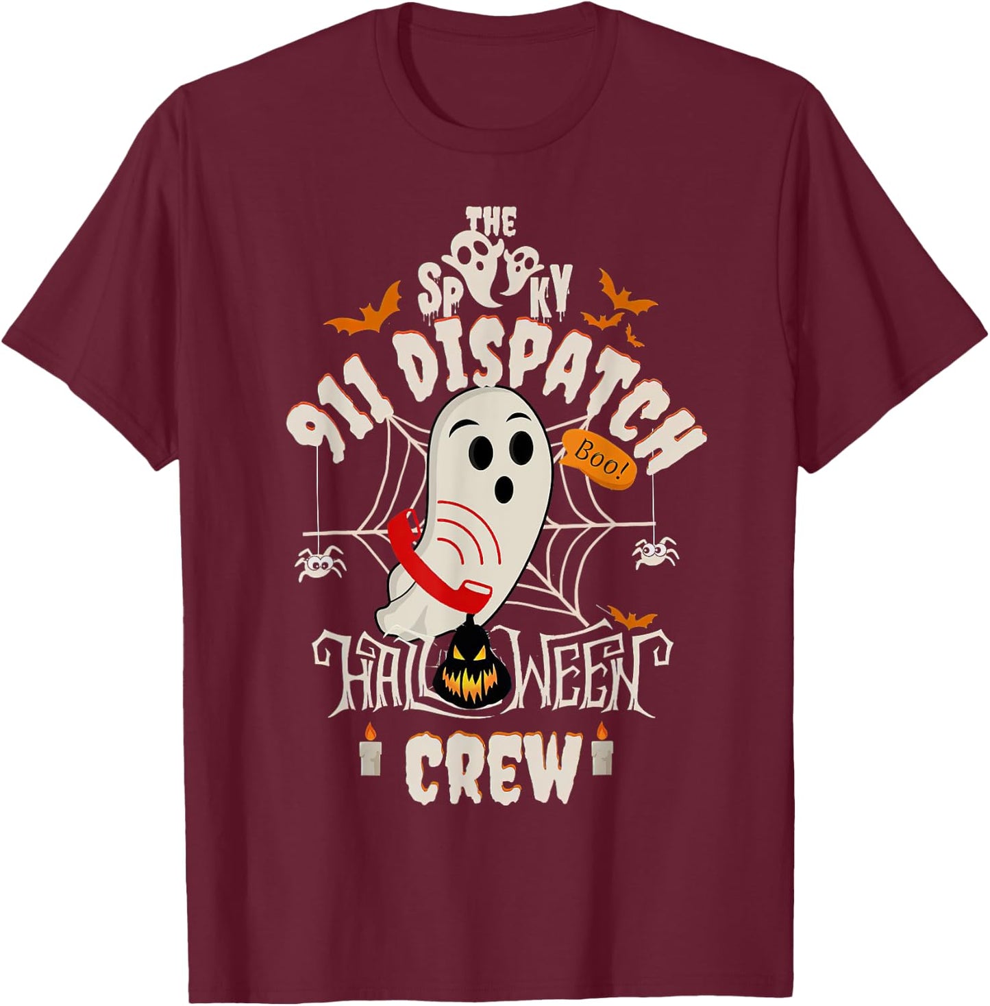 Dispatcher Boo Crew Halloween 911 Dispatch Pumpkin Costume T-Shirt - T-Shirt | Maroon