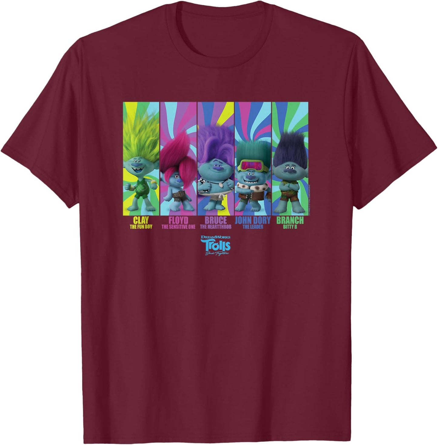 DreamWorks Trolls Band Together BroZone Band Members T-Shirt - T-Shirt | Maroon