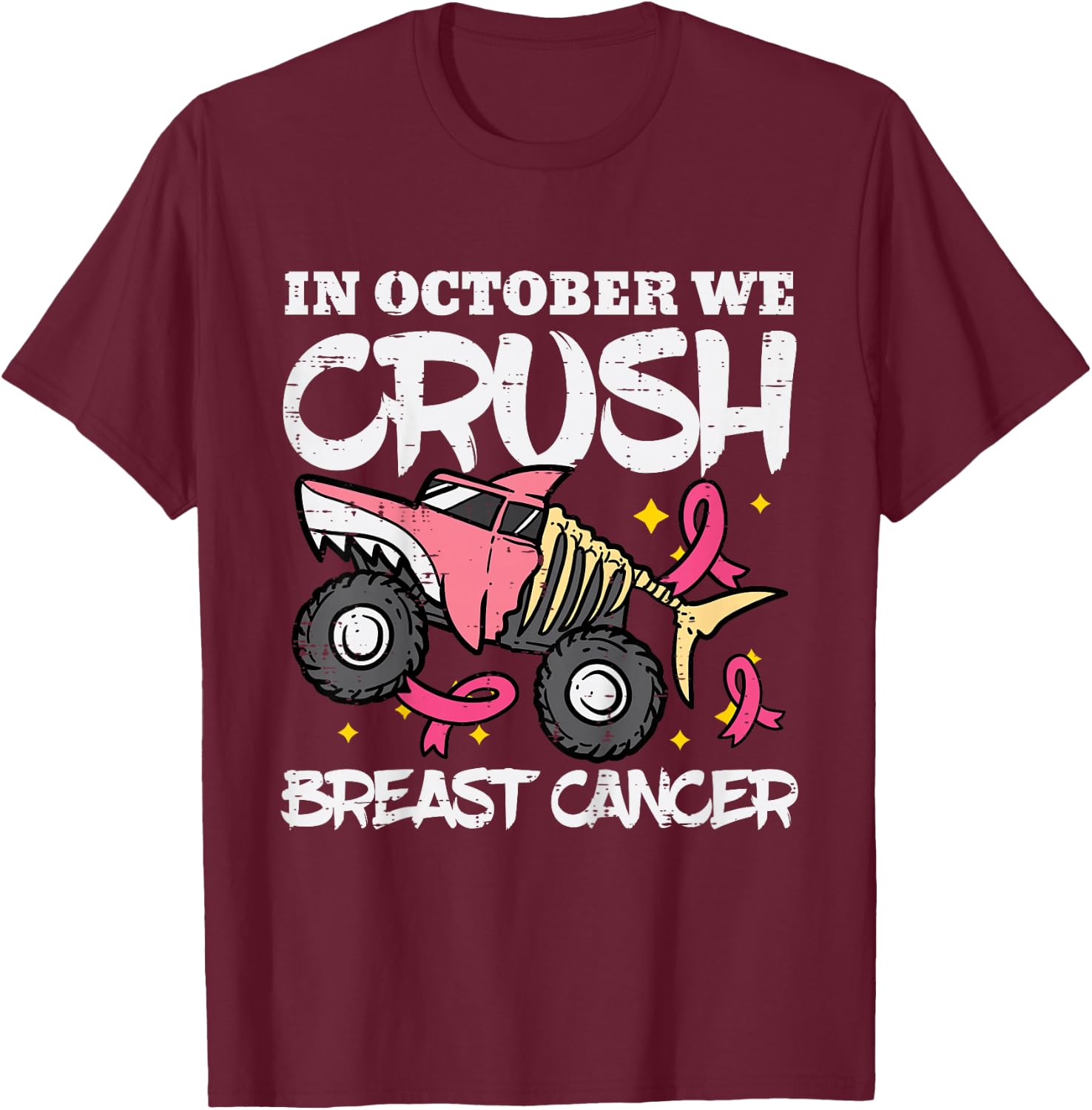 October Monster Truck Breast Cancer Halloween Toddler Boy T-Shirt - T-Shirt | Maroon