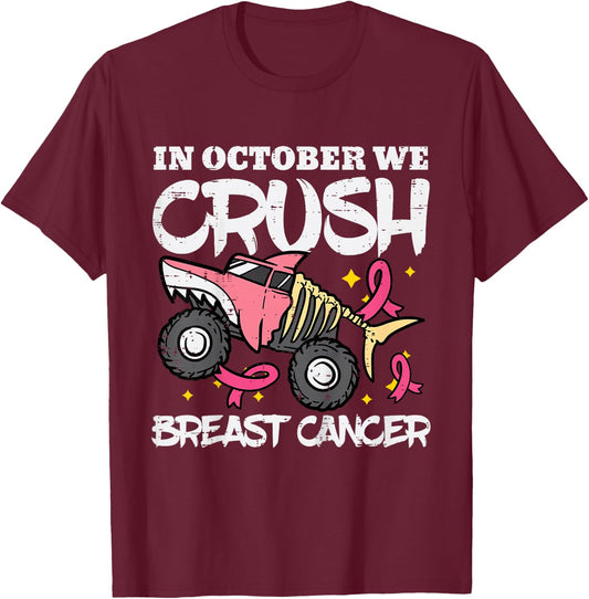 October Monster Truck Breast Cancer Halloween Toddler Boy T-Shirt - T-Shirt | Maroon