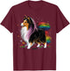 Sheltie Unicorn on Rainbow Unicorn Shetland Sheepdog T-Shirt - T-Shirt | Maroon