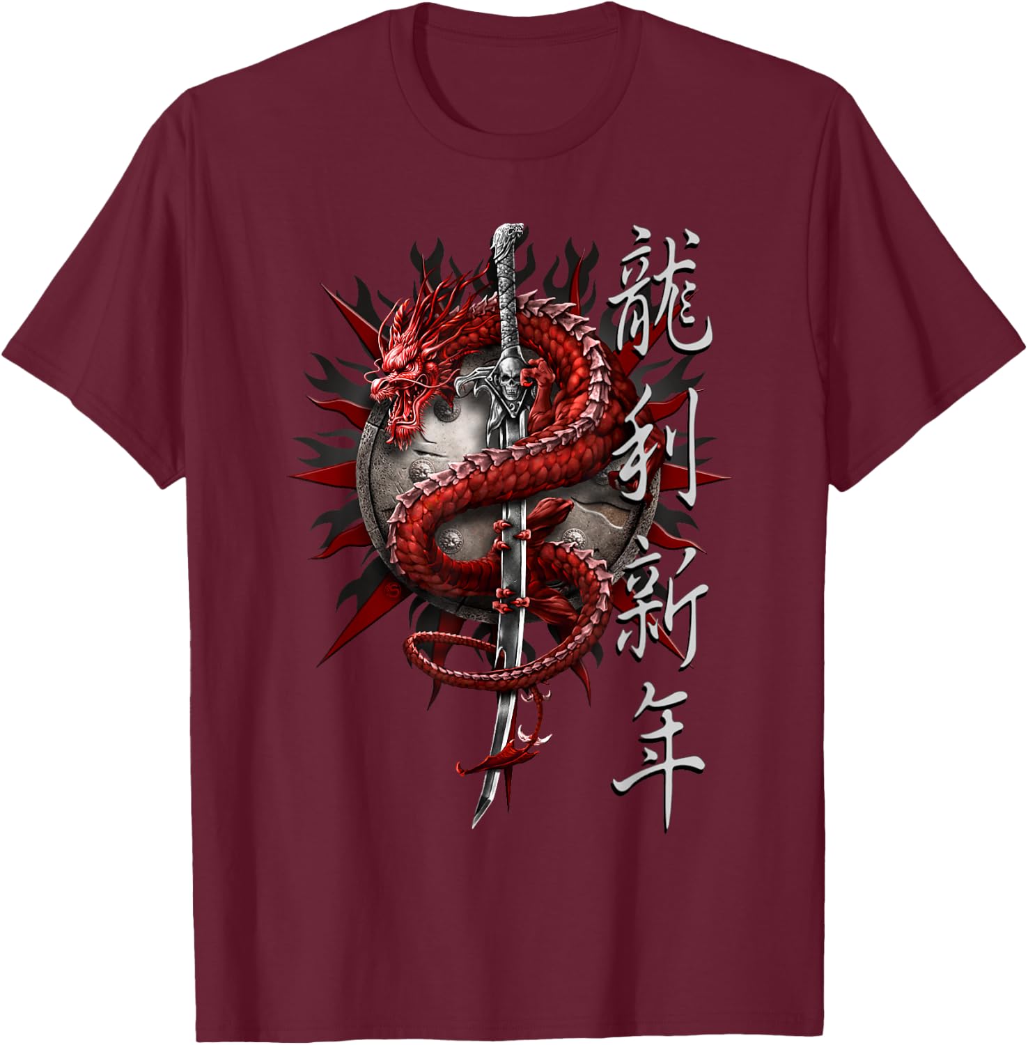Spiral Original - Oriental Dragon - Gothic Dragon T-Shirt - T-Shirt | Maroon