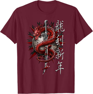 Spiral Original - Oriental Dragon - Gothic Dragon T-Shirt - T-Shirt | Maroon