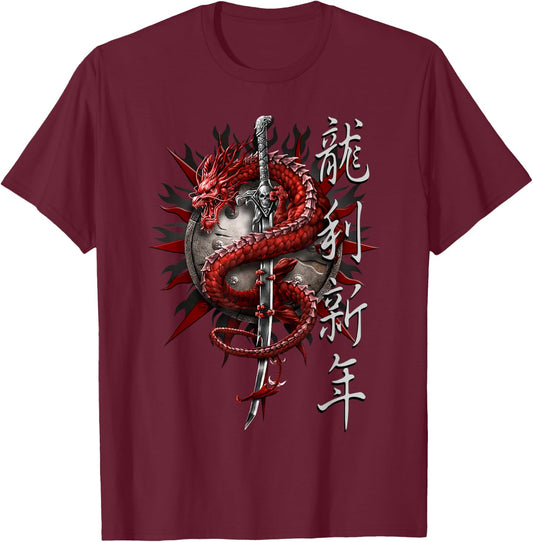 Spiral Original - Oriental Dragon - Gothic Dragon T-Shirt - T-Shirt | Maroon