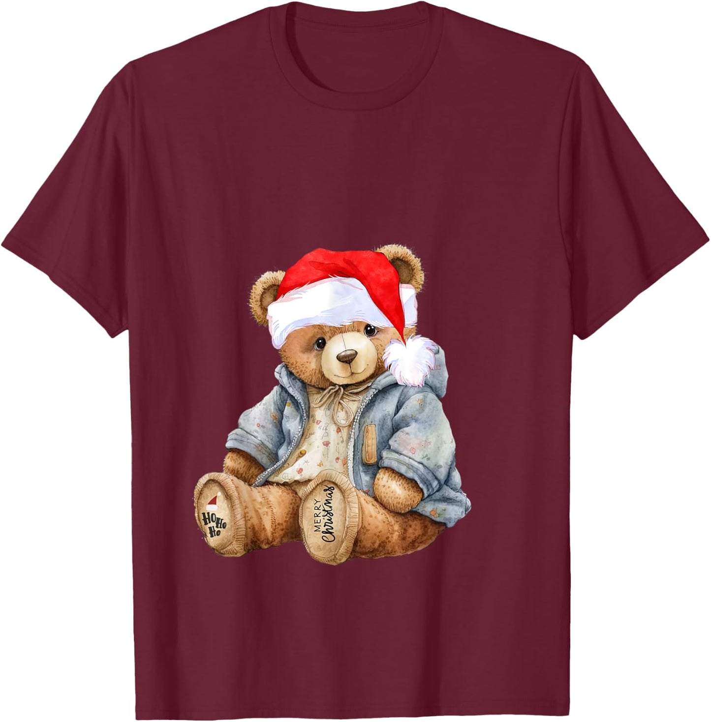 Sweet teddy bear Santa hat merry christmas T-Shirt - T-Shirt | Maroon