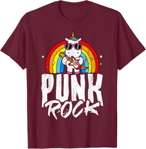 Punk Rock Unicorn Rock Fan Rainbow Musician T-Shirt - T-Shirt | Maroon