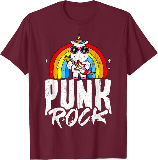 Punk Rock Unicorn Rock Fan Rainbow Musician T-Shirt - T-Shirt | Maroon
