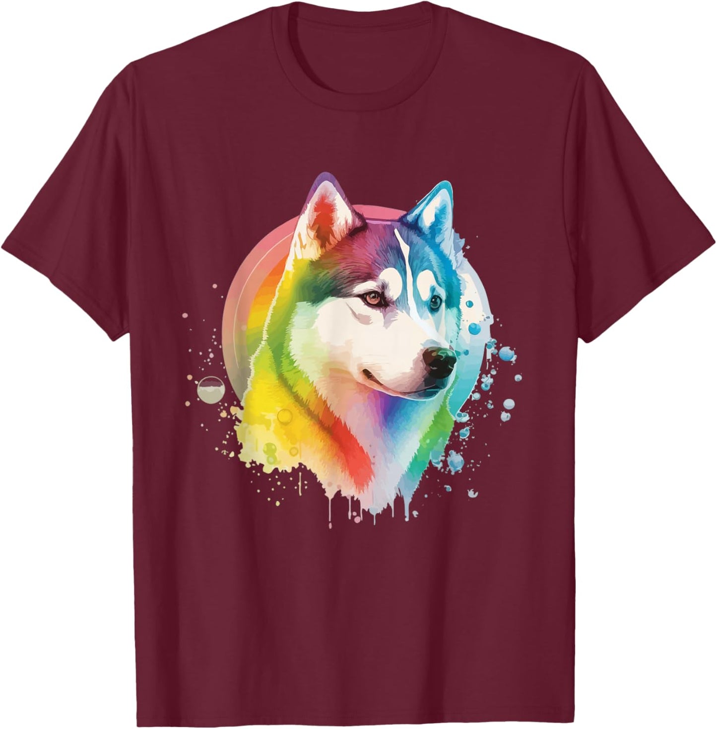 Siberian Husky Dog Colorful Pop Art Tie Dye Tri-Color T-Shirt - T-Shirt | Maroon