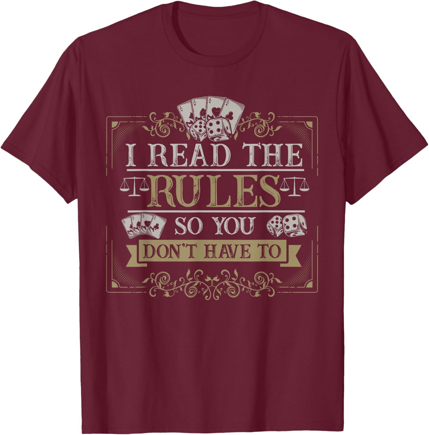 Board Games Vintage Game Night Men Women I Read The Rules T-Shirt - T-Shirt | Maroon