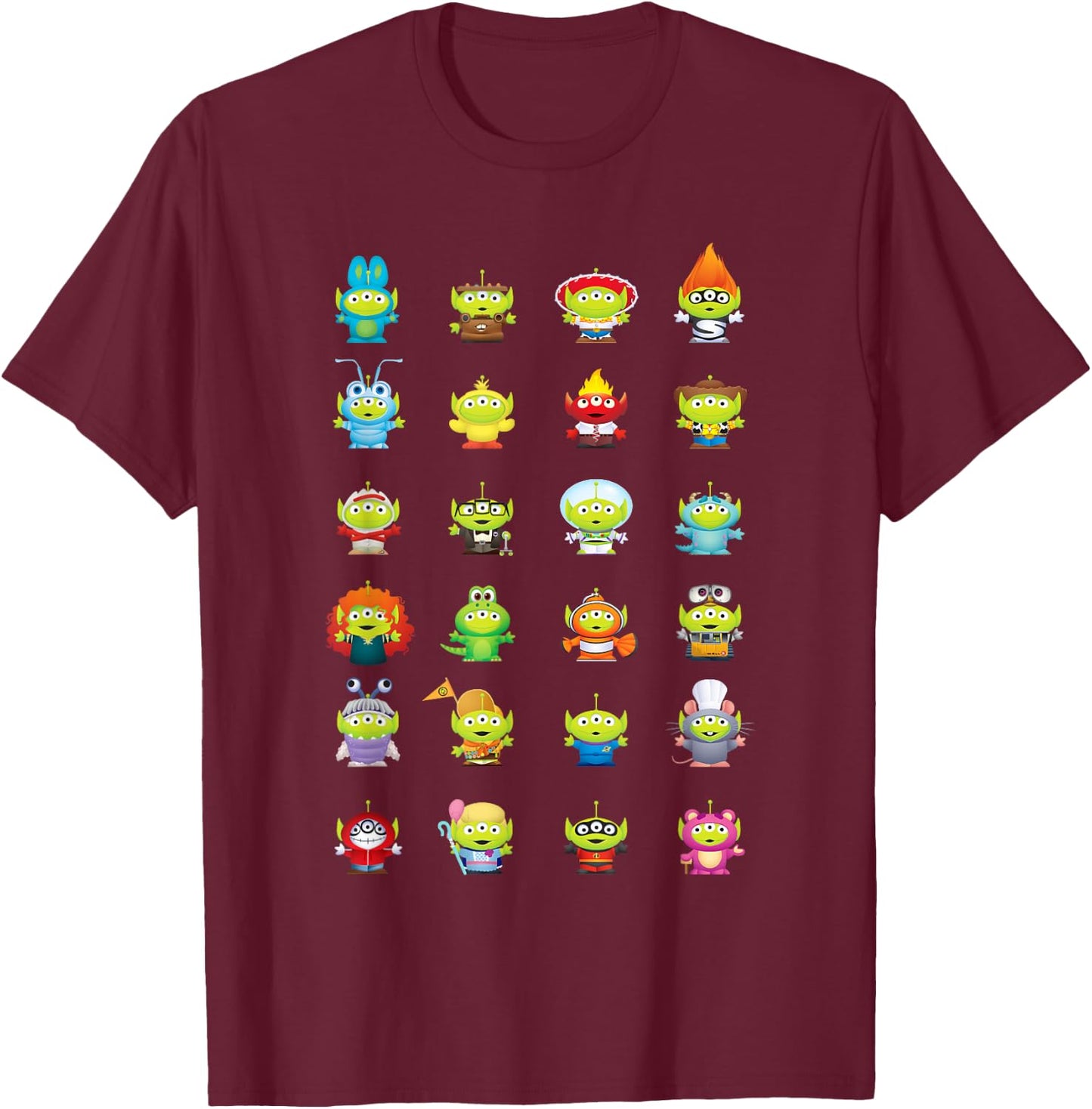 Pixar Toy Story Aliens as Pixar Characters T-Shirt - T-Shirt | Maroon