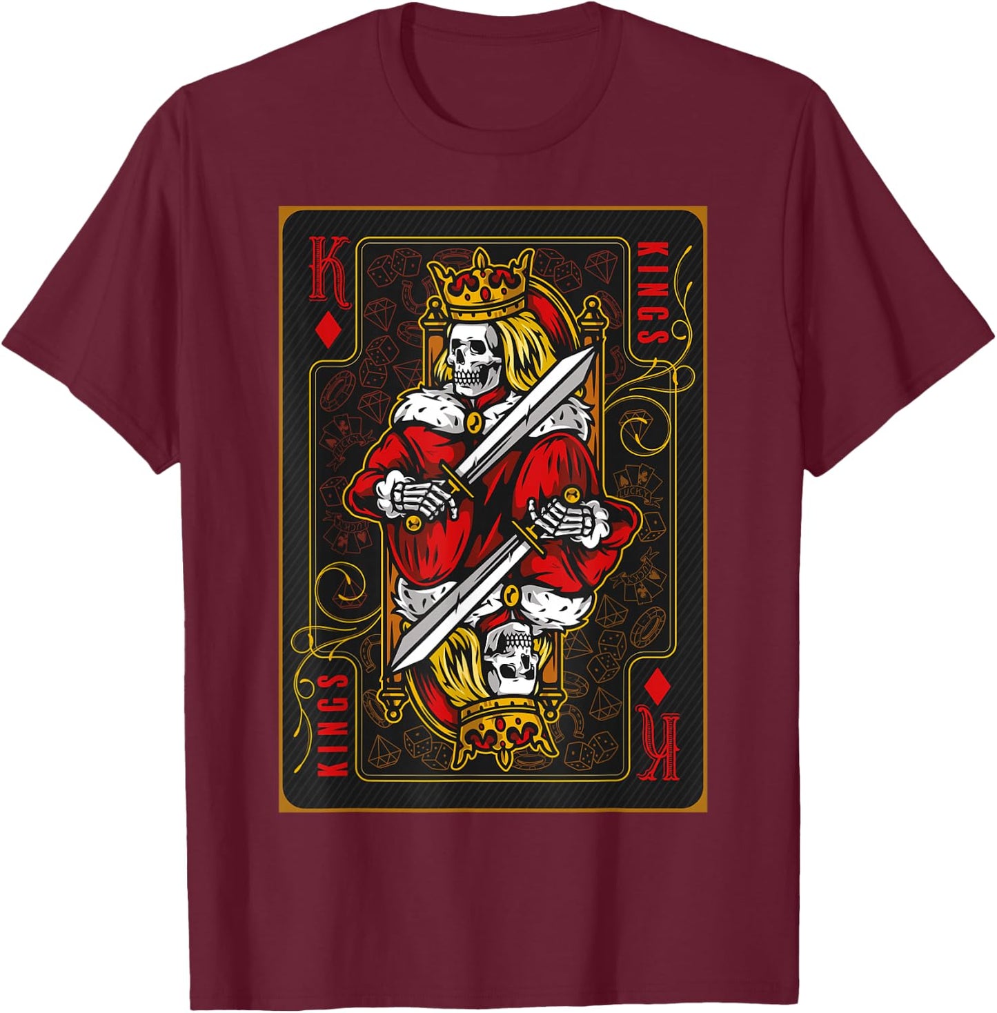Funny Poker Player Shirts King of Diamonds Black -Adults Classic Fit Short Sleeve Small T-Shirt - T-Shirt | Maroon