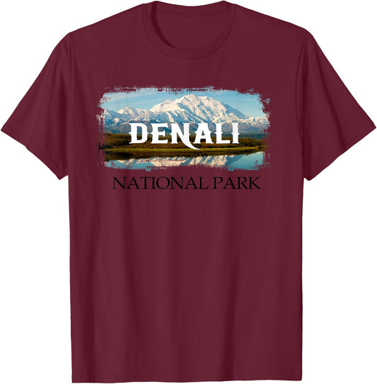 Retro Vintage Denali Alaska National Park Design T-Shirt - T-Shirt | Maroon