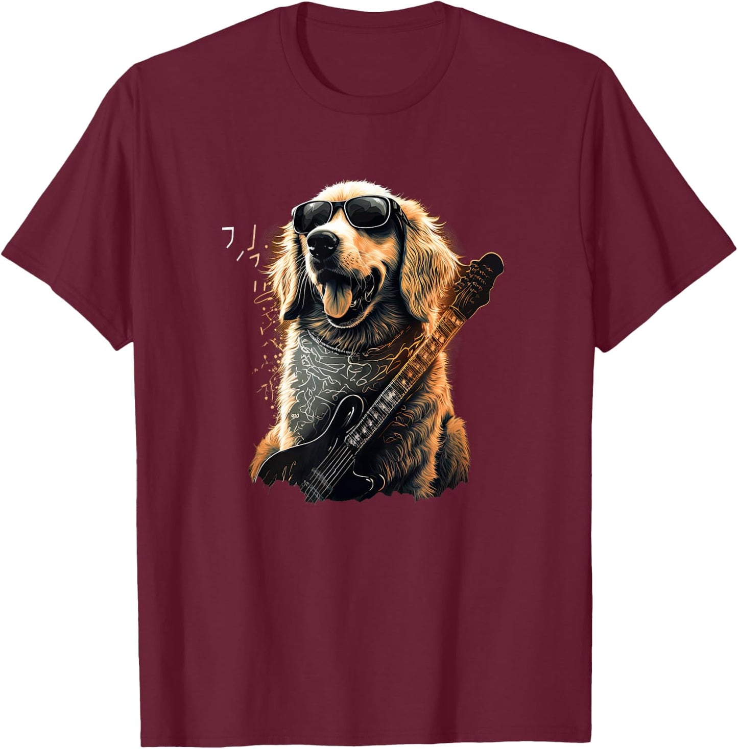 Funny Golden Retriever Rock & Roll music guitar T-Shirt - T-Shirt | Maroon