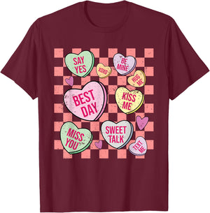 Retro Valentines Day Candy Conversation Hearts Girls T-Shirt - T-Shirt | Maroon