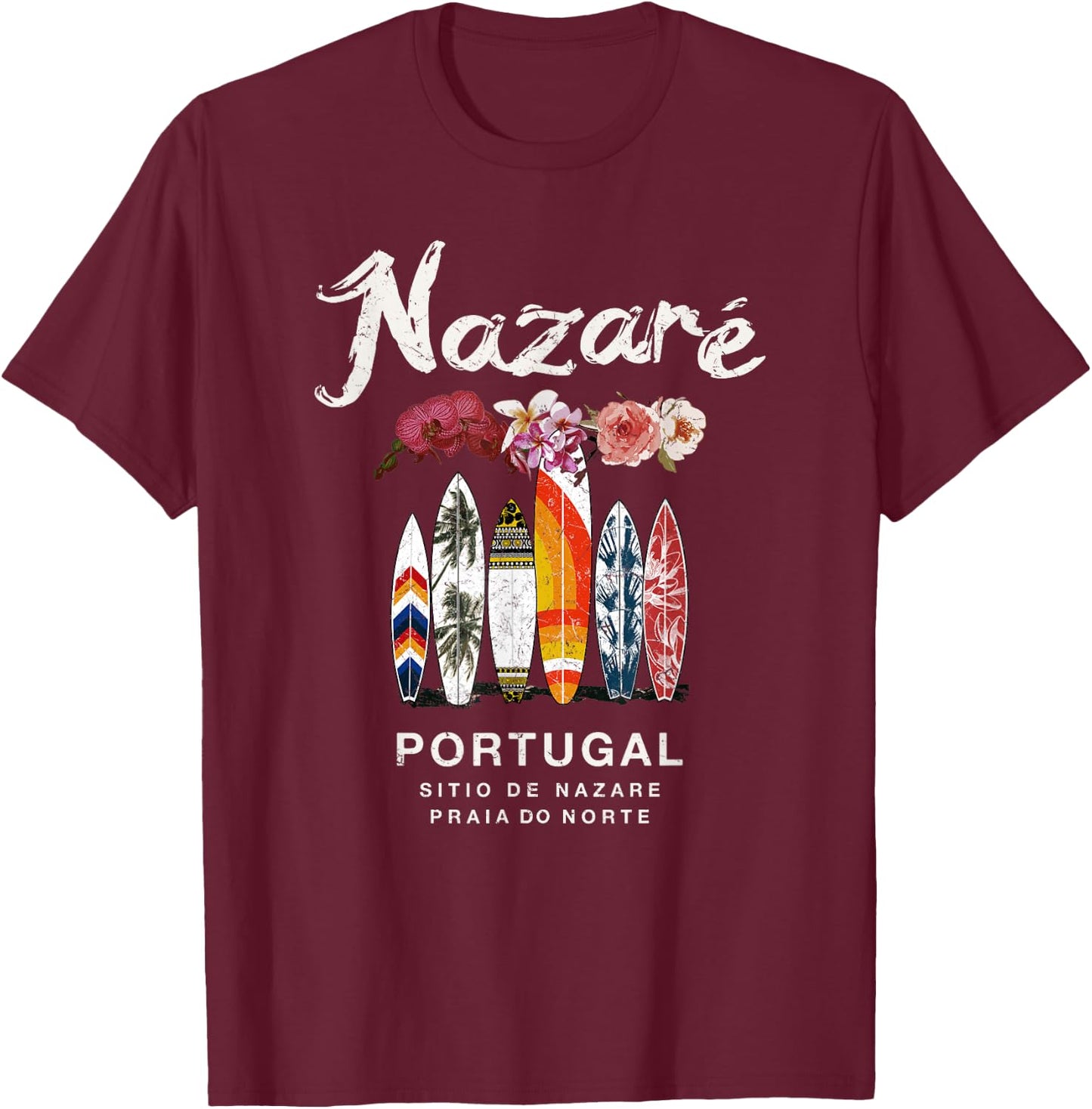 Nazare Portugal Surfing Vintage T-Shirt - T-Shirt | Maroon
