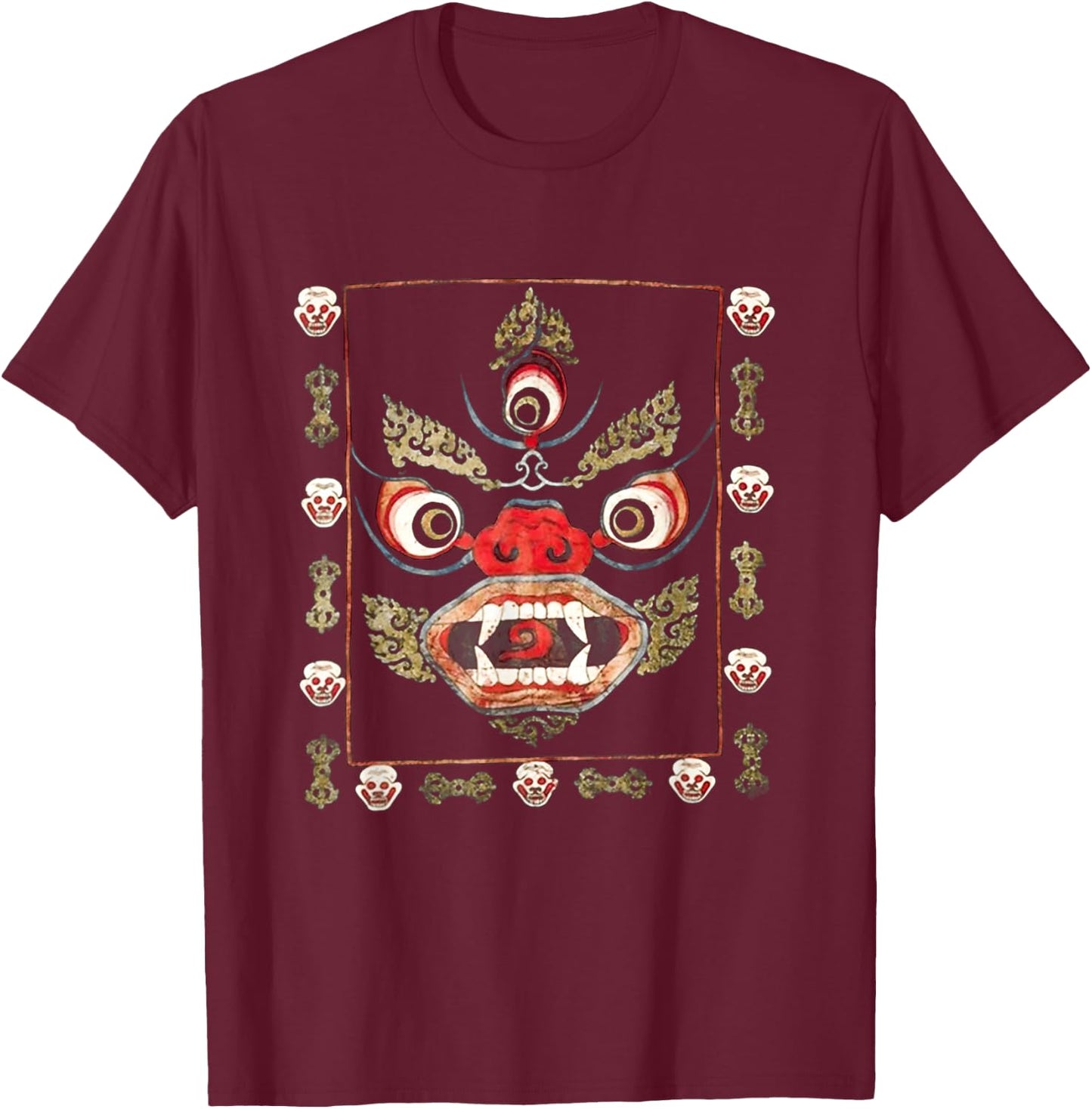 Tibetan Mahakala T-Shirt - T-Shirt | Maroon