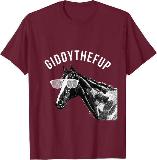 Funny Race Horse Shirt Giddy the F Up T-Shirt - T-Shirt | Maroon