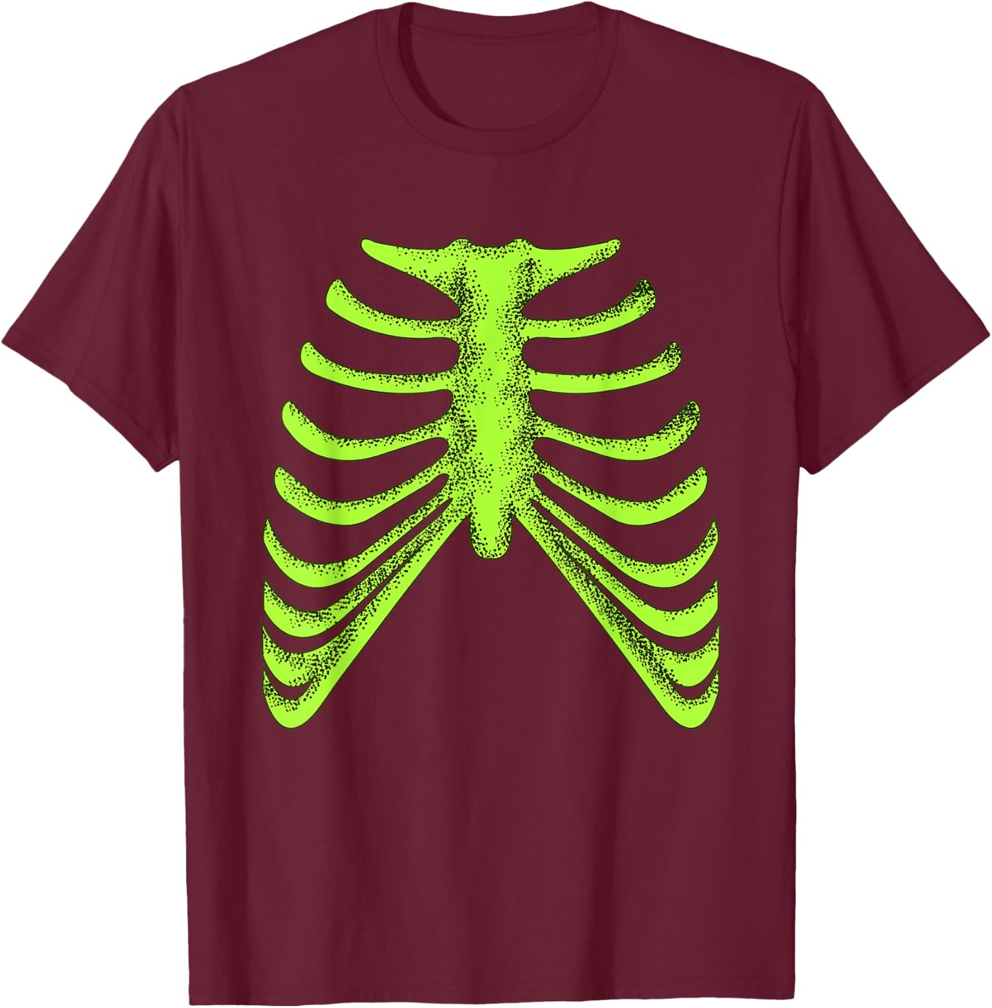 Green Ribcage Skeleton Green Color Graphic T-Shirt - T-Shirt | Maroon