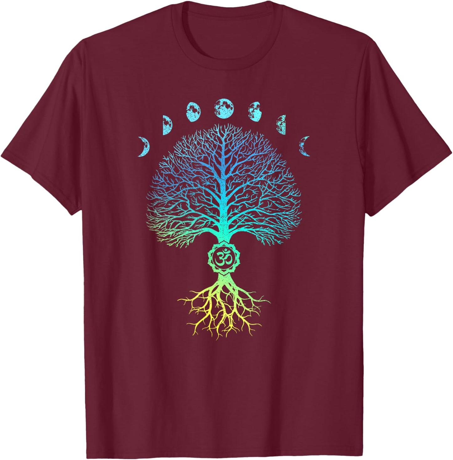 Tree of Life Phases of the Moon Om Chakra Yoga Gift T-Shirt - T-Shirt | Maroon