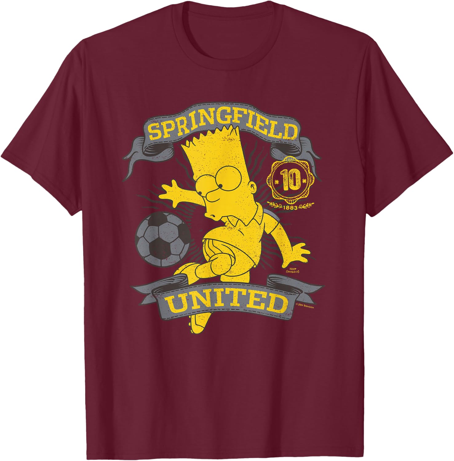 The Simpsons Soccer Bart Simpson Springfield United T-Shirt - T-Shirt | Maroon