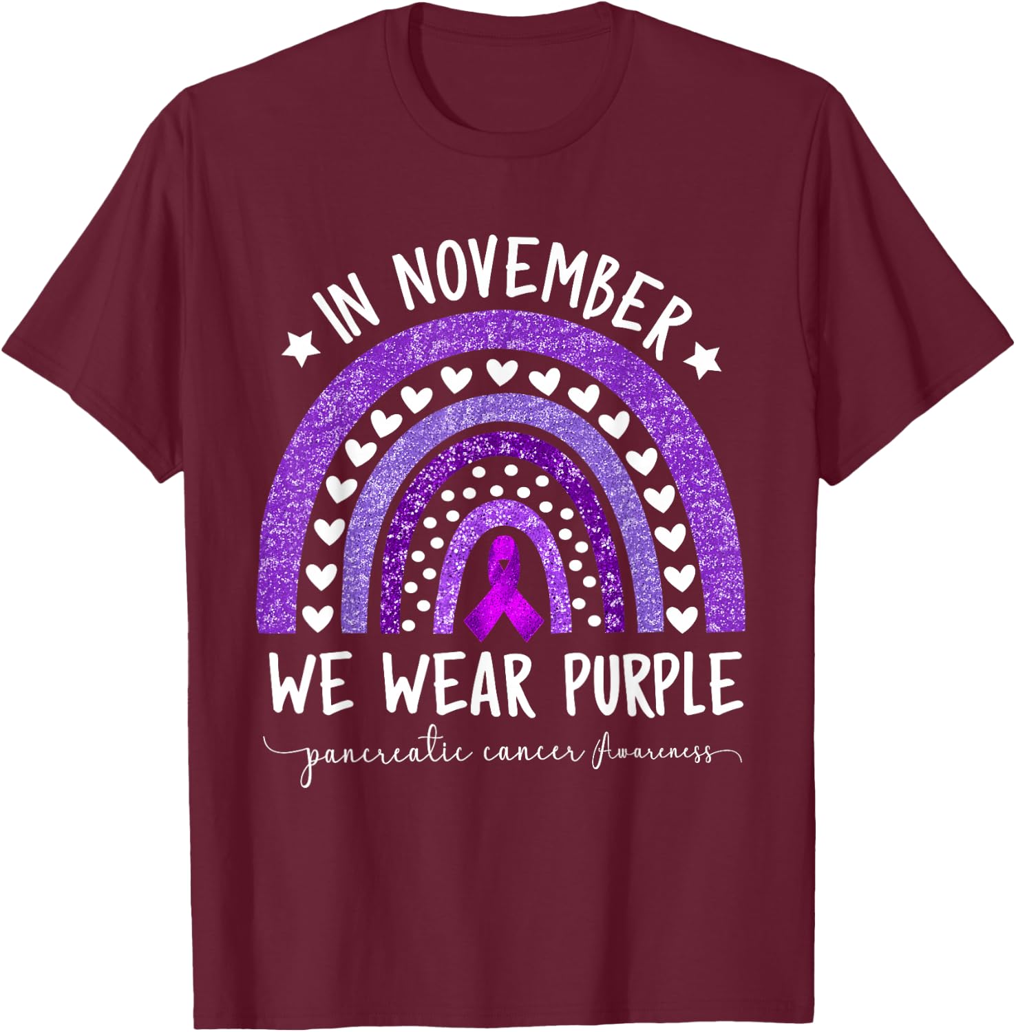 Rainbow November We Wear Purple Pancreatic Cancer Awareness T-Shirt - T-Shirt | Maroon