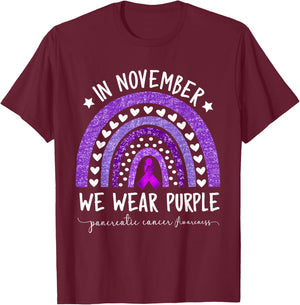 Rainbow November We Wear Purple Pancreatic Cancer Awareness T-Shirt - T-Shirt | Maroon