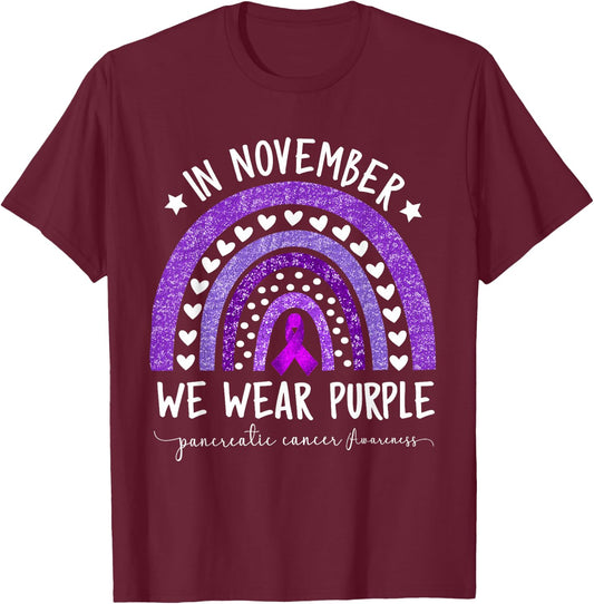 Rainbow November We Wear Purple Pancreatic Cancer Awareness T-Shirt - T-Shirt | Maroon