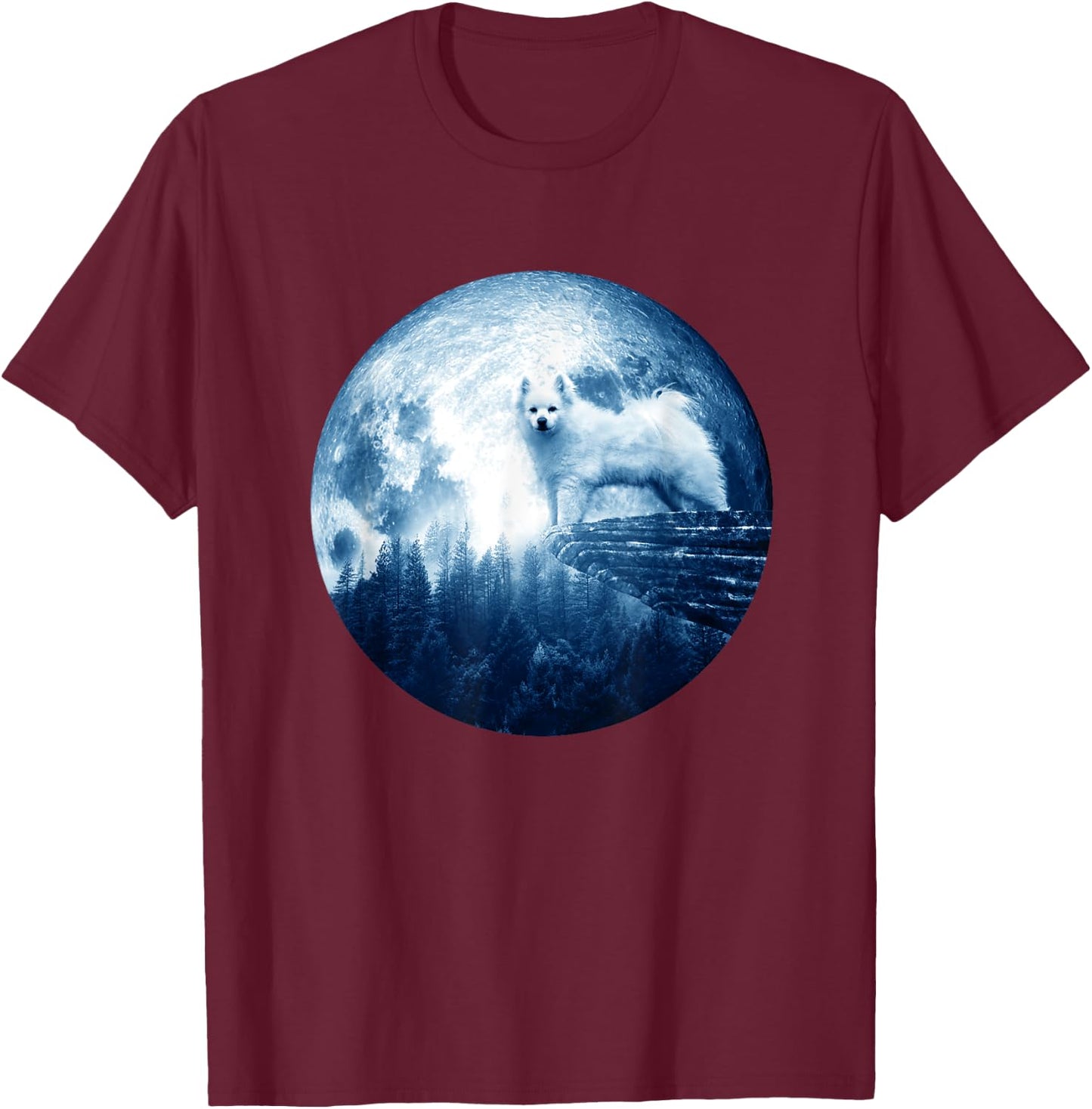 American Eskimo Dog Moon Dog Mom Dad Women Men Dog Lovers T-Shirt - T-Shirt | Maroon