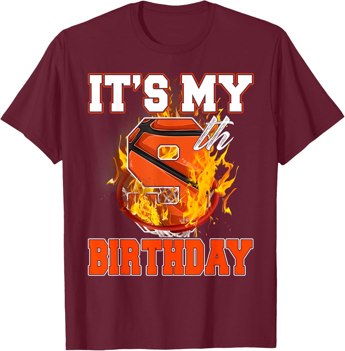 Funny It's My 9th Birthday 9 Years Old Basketball Ball Boy T-Shirt - T-Shirt | Maroon