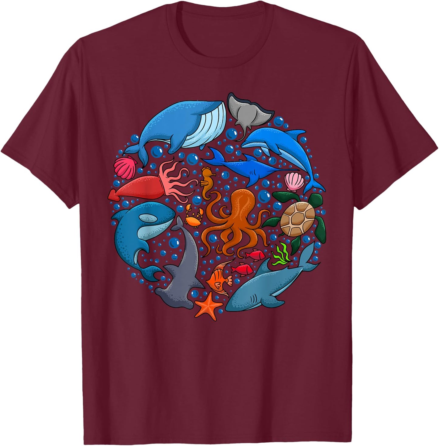 Cute Sea Animals Ocean Creatures Marine Wildlife T-Shirt - T-Shirt | Maroon