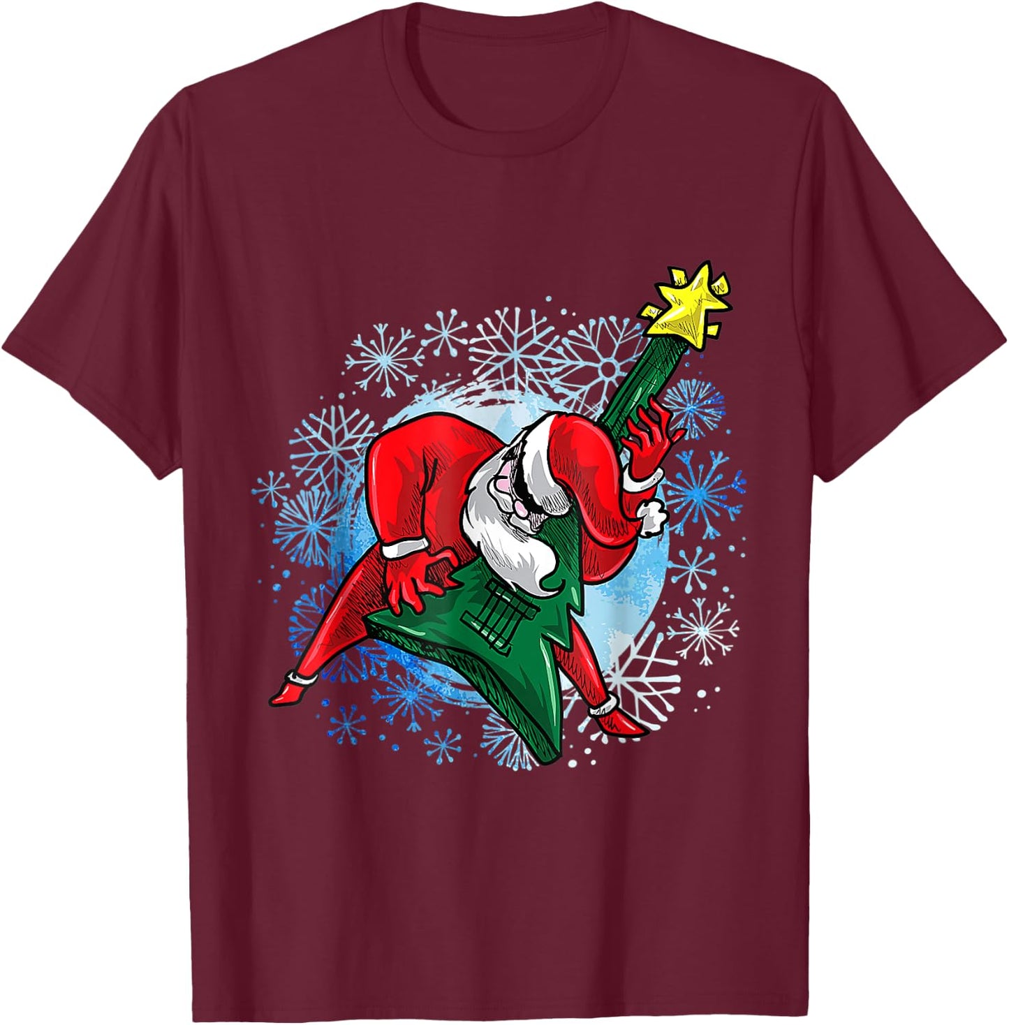 OHO Santa The Guitarist Play Tree Guitar Gift women T-Shirt - T-Shirt | Maroon