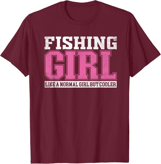 Fishing Girl T-Shirt - T-Shirt | Maroon