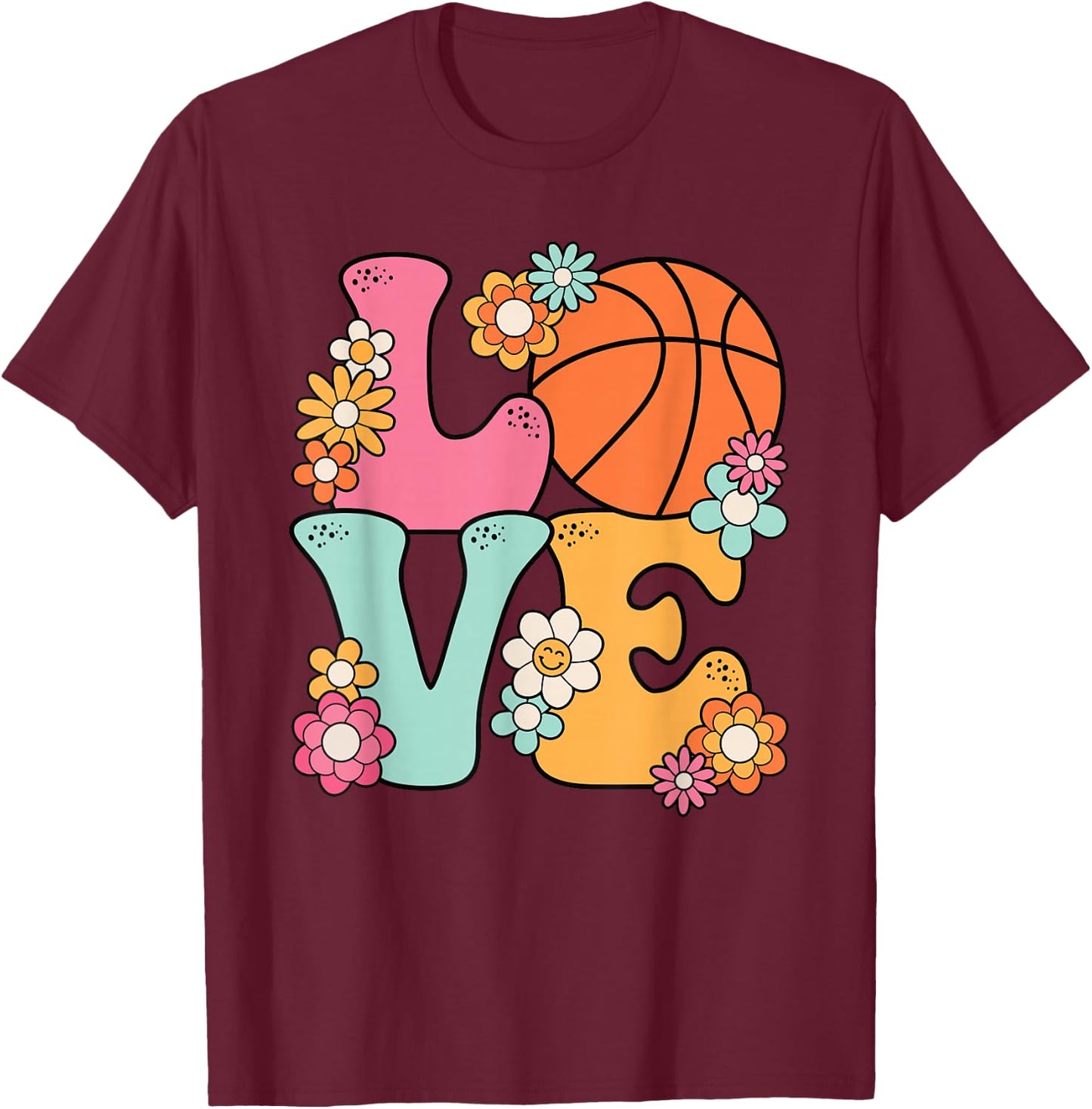 Basketball Love Cute Basketball Lover Women Teens Girls T-Shirt - T-Shirt | Maroon