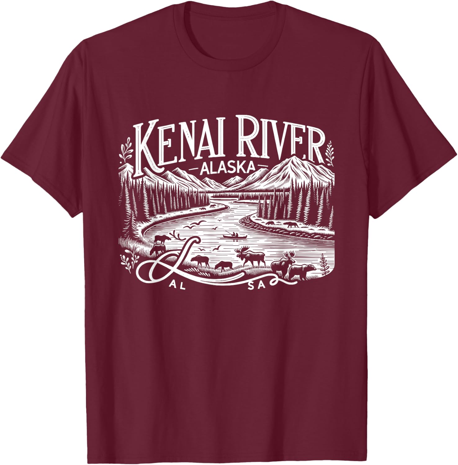 Kenai River Alaska AK Salmon Fishing Camping Hiking Retro T-Shirt - T-Shirt | Maroon