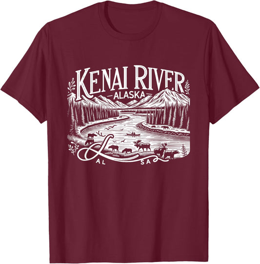 Kenai River Alaska AK Salmon Fishing Camping Hiking Retro T-Shirt - T-Shirt | Maroon
