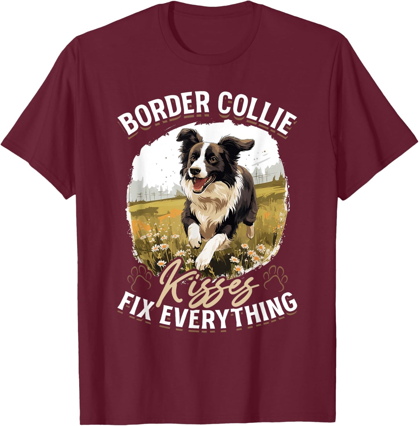 Border Collie Dog - Border Collie kisses fix everything Women Kids T-Shirt - T-Shirt | Maroon