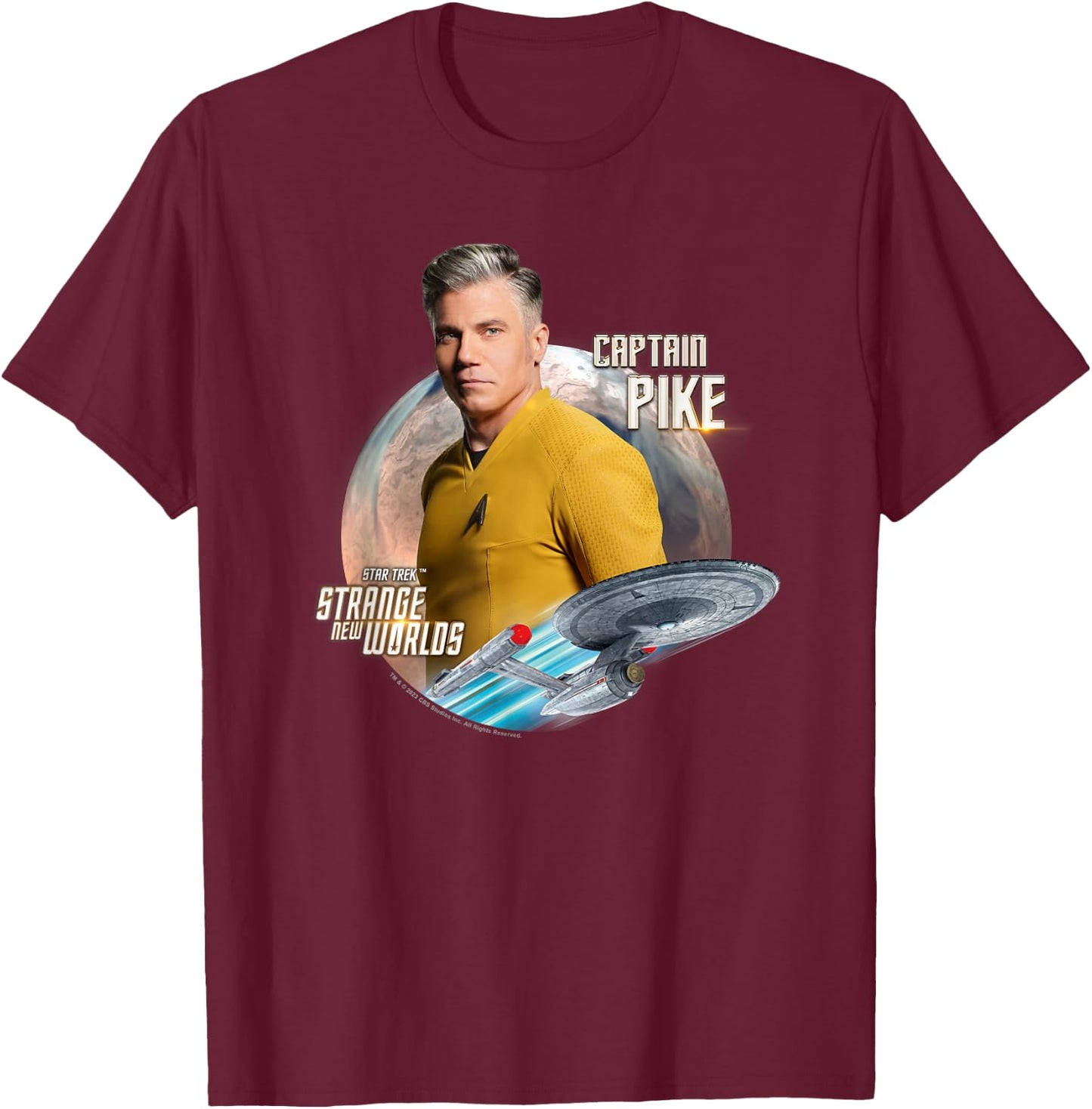 Star Trek Strange New Worlds Captain Pike T-Shirt - T-Shirt | Maroon