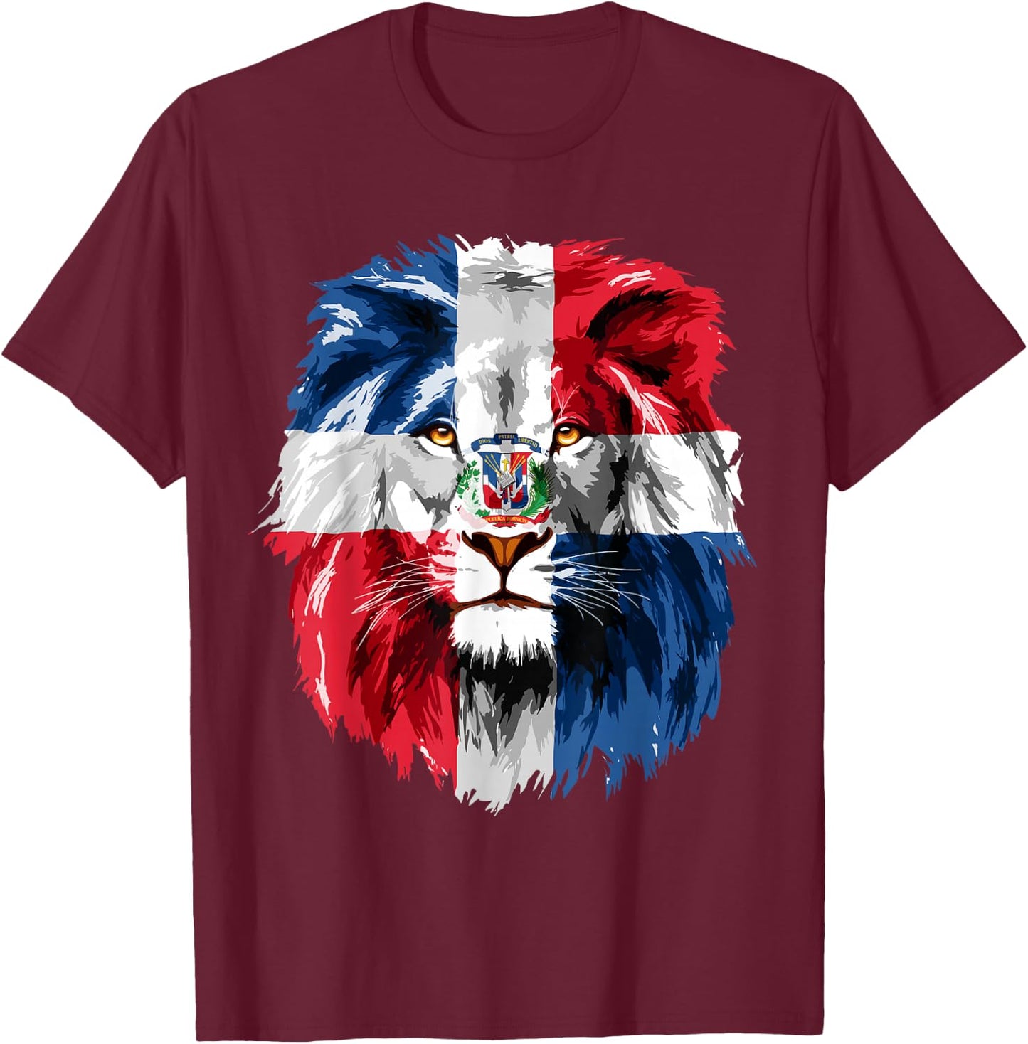 Dominican Republic Flag Lion Face Flag of The Dominican T-Shirt - T-Shirt | Maroon