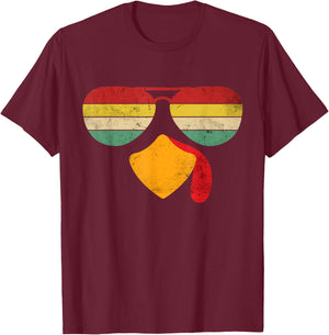 Vintage Turkey Face Thanksgiving Sunglasses Costume Boy Girl T-Shirt - T-Shirt | Maroon