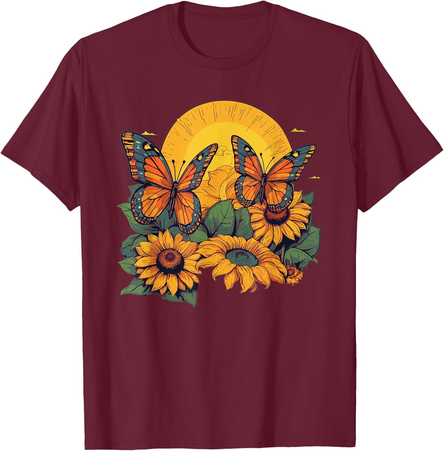 Butterfly Sunflower Art Monarch Butterfly Quote T-Shirt - T-Shirt | Maroon