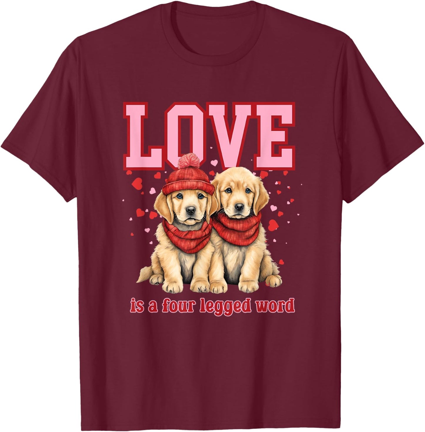 Everystepcounts4us Golden Retriever Love Valentine -Adults Black Small Classic Fit Short Sleeve Valentine's Day Golden Retriever T-Shirt - T-Shirt | Maroon