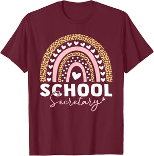School Secretary Rainbow Leopard Cute School Secretary T-Shirt - T-Shirt | Maroon