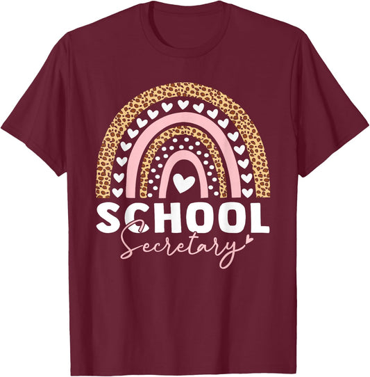 School Secretary Rainbow Leopard Cute School Secretary T-Shirt - T-Shirt | Maroon