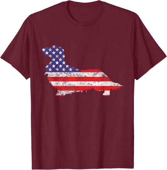 Dachshund Doxie Dog 4th of July USA American Flag Patriotic T-Shirt - T-Shirt | Maroon